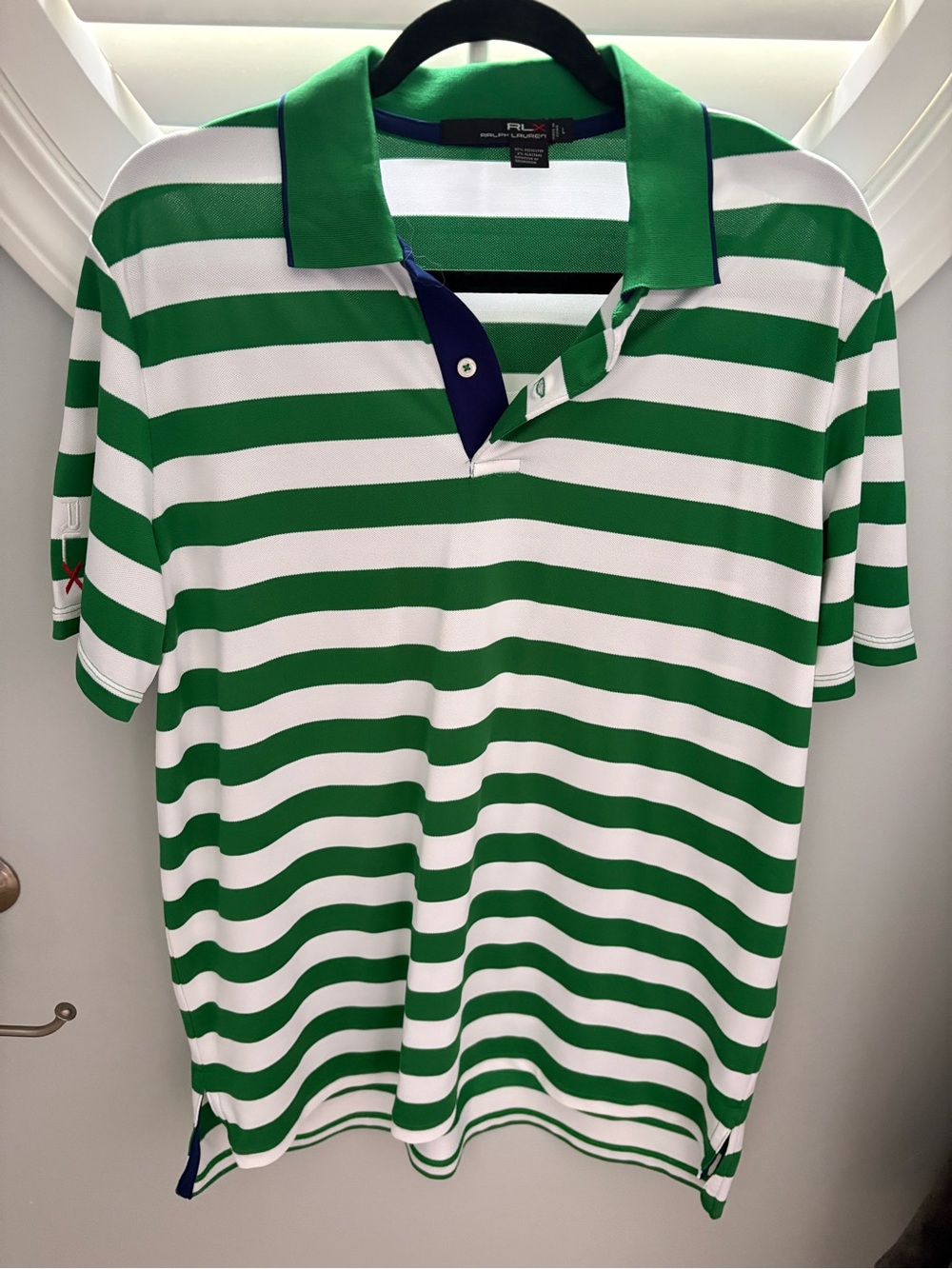 RLX Ralph Lauren Polo Shirt Large green stripes